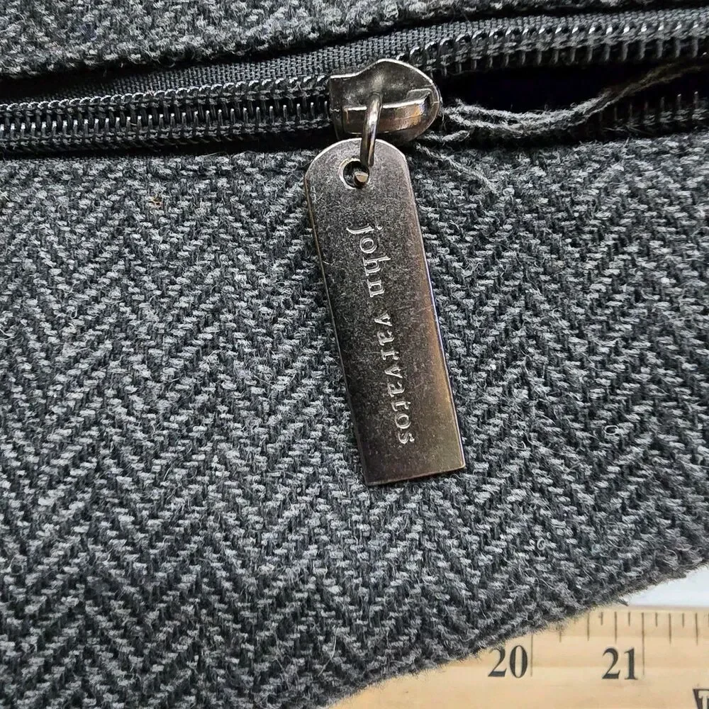 John Varvatos Gray Fabric Black Leather Trim Handles Duffle Bag - Fair